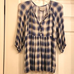 Maeve Anthropologie Peasant Top Shirt Blouse Plaid Button Up Extra Small